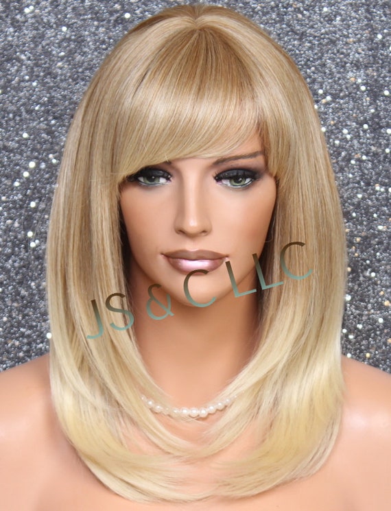 Human Hair Blend Wig Face Framing Razor Cut Blonde Mix Heat  display picture 1