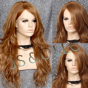 Strawberry Blonde Human Hair Blend Full Wig Wavy Long Heat Safe Bangs Layered Cancer/chemo/Alopecia/Cosplay Emo Anime