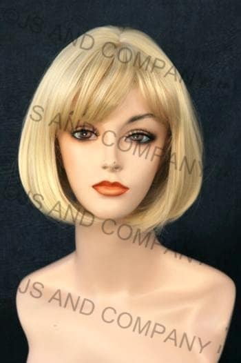 Pale Blonde Short Straight Bob Center Part with Full Bangs Classy and Sophisticated Wig Cancer Alopecia Theater Cosplay