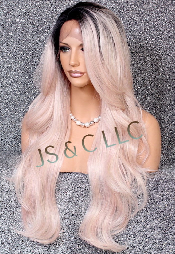 Human Hair Blend Lace Front Wig Long Wavy Layered Pink Black  display picture 3