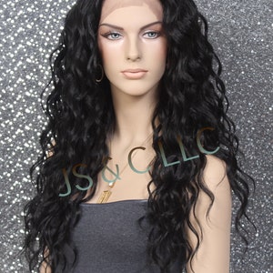 CARE FREE Curly Style Human hair blend Lace Front Wig Center Part Long Layered Black Cancer Alopeica Emo Anime Cosplay theater
