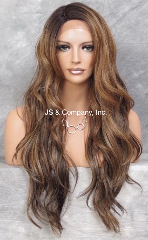 Human hair blend light brown/brown wig. Shoulder Length Straight Lace Front Human Hair Blend Heat Ok  main image 2