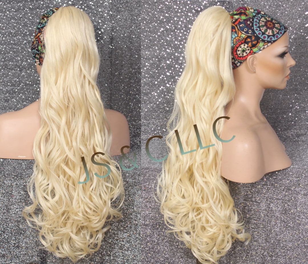 Pale Blonde Human Hair Blend PONYTAIL Hair Piece Drawstring Ex Long ...