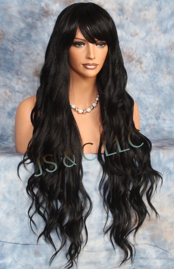 Extra Long Wig Black Heat Resistant Layered Wavy With Full  display picture 1