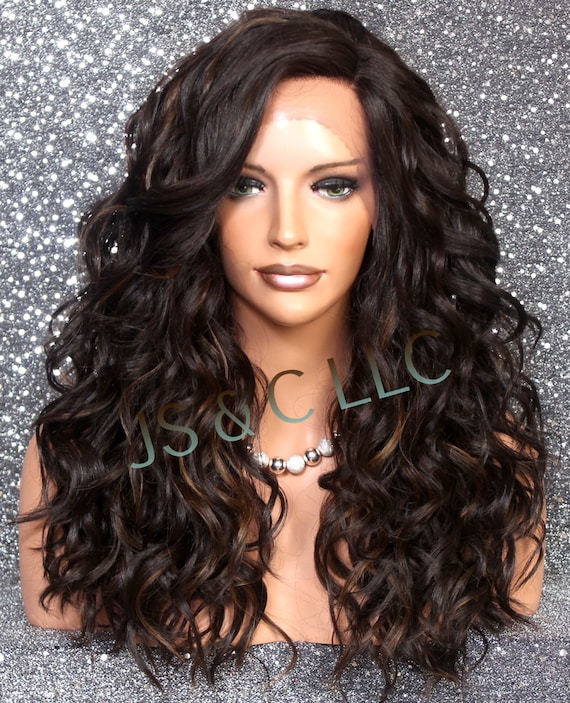 Human hair blend black brown curly wig wig Amazon.com : KLAIYI Ombre Brown V Part Curly Human Hair  main image 2