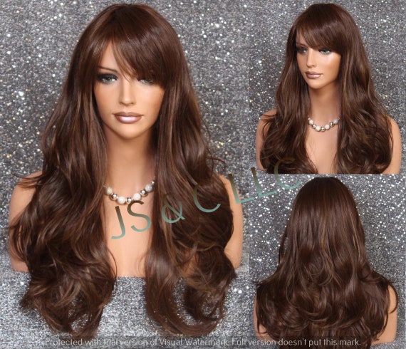 Stunning Human Hair Blend Wig Brown Auburn Caramel Mix Long  display picture 1