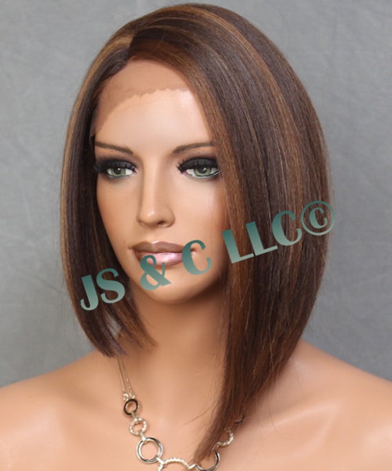 Human Blende wig Alopecia Chemo Hairloss Bob Brown Brown and Gray Short Bob Human Hair Wigs Natural Wavy Lace  main image 2