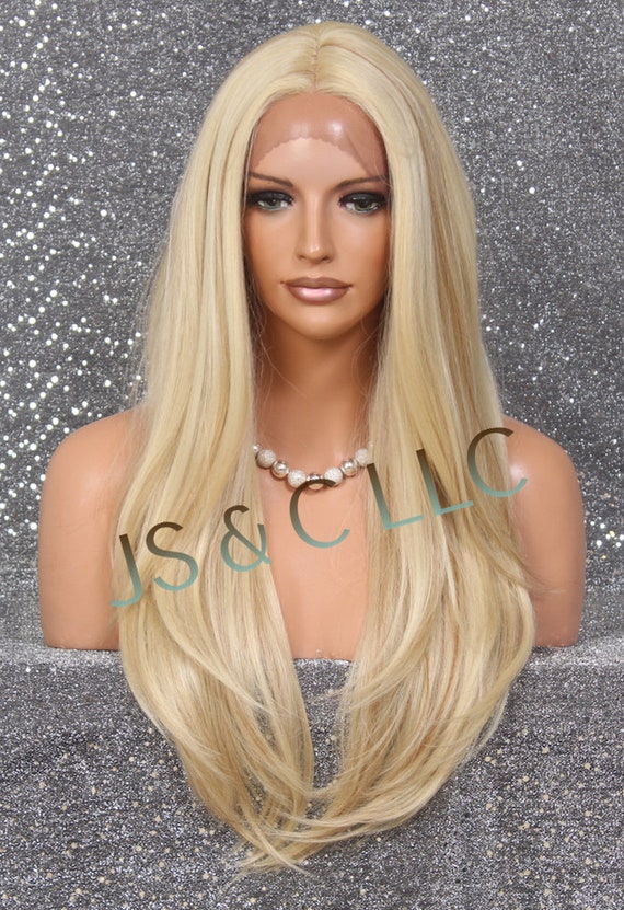 Blonde Mixed Human Hair Blend Wig Full Soft Lace Front Flowy  display picture 3