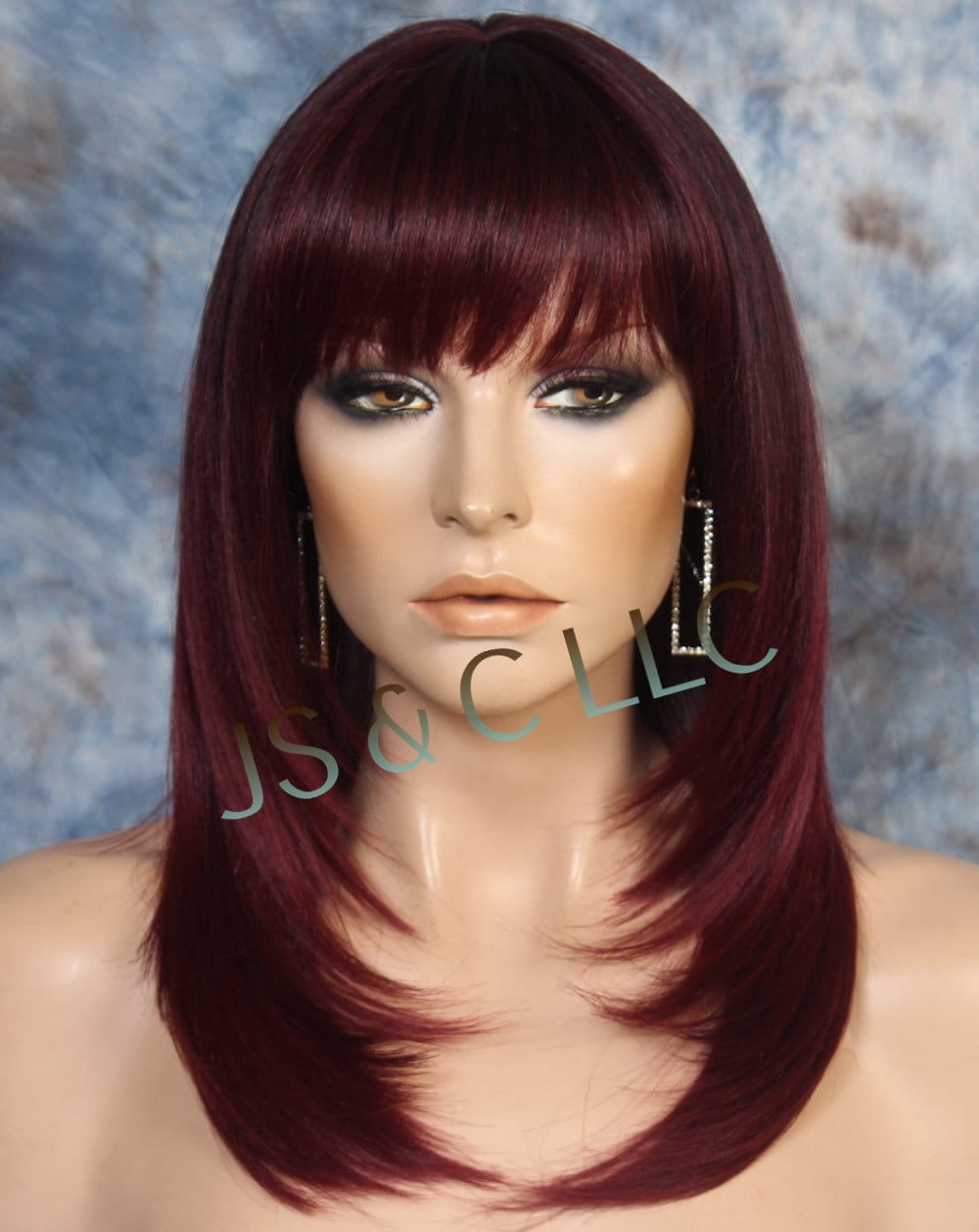 Human Hair Blend Wig Face Framing Razor Cut Burgundy Black Mix Etsy