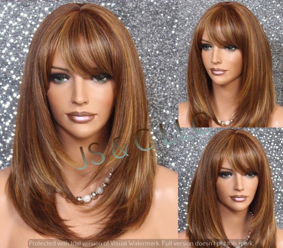 Human Hair Blend Wig Face Framing Razor Cut Auburn Brown - Etsy Human Hair Blend Wig Face Framing Razor Cut Auburn Brown - Etsy