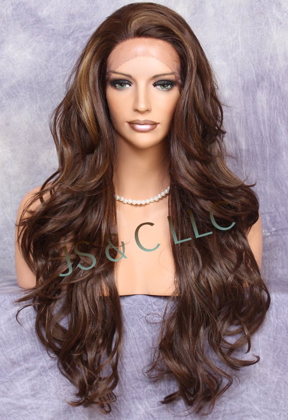 Full Lace FRONT Wig Human Hair Blend Long Wavy Layered Brown  display picture 1