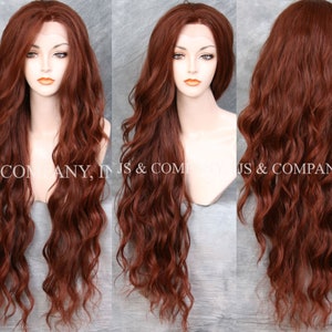 35" Human Hair Blend Wig Lace Front Copper Red Wavy Heat Safe Cancer/Alopecia/Cosplay