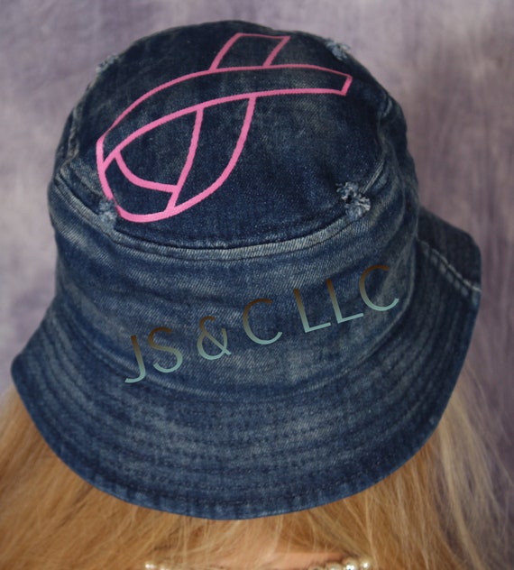Dark Jean Pink Ribbon Rhinestone Breast 