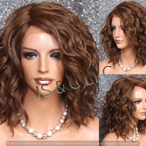 Brown Auburn mix Human Hair Blend Wig Lace Front L Shape part mono Handtied short curly cancer Alopecia Theather cosplay Drag