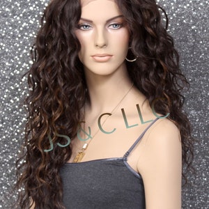 CARE FREE Curly Style Human hair blend Lace Front Wig Center Part Long Layered Brown Auburn mixed Cancer Alopeica Emo Anime Cosplay