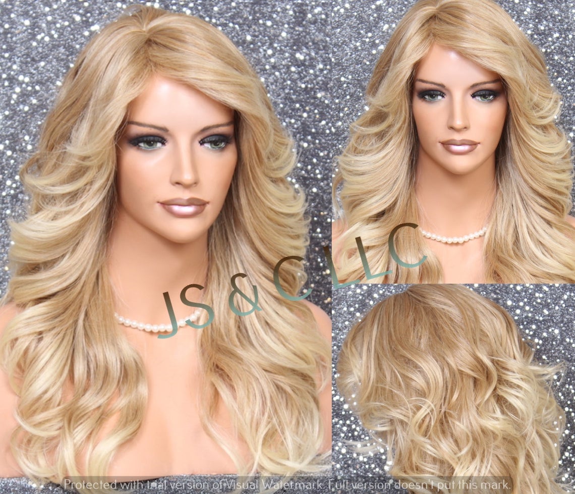 Human Hair Blend Long Full Heat OK Wavy Wig Romantic Feathered - Etsy