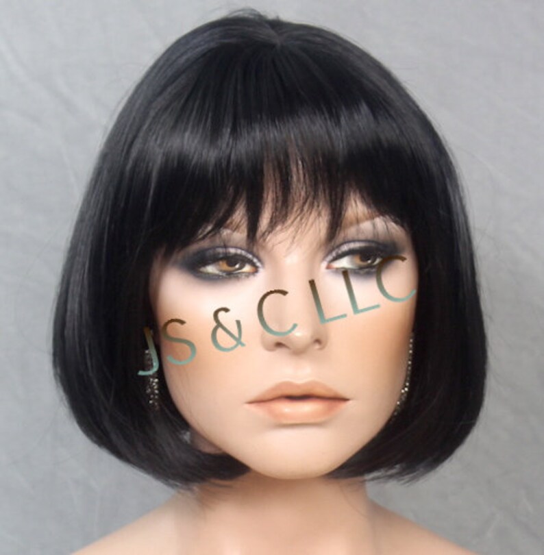 Black Short Straight Bob Center Part With Full Bangs Classy Etsy