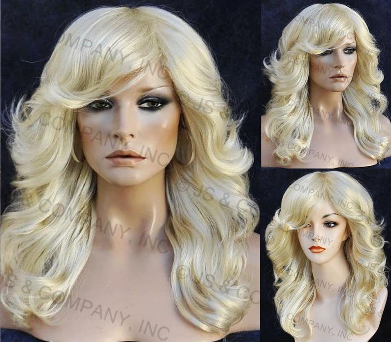 Bleach Blonde Farrah Fawcett Style wig Lots of Body and big open curls with...