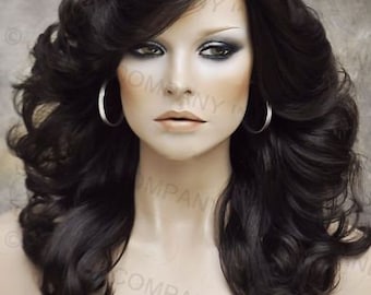 Medium Brown farrah fawcett Style wig Lots of Body big open curls feathered sides  perma lift/tease crown Cancer Aloepcia Theather Cosplay