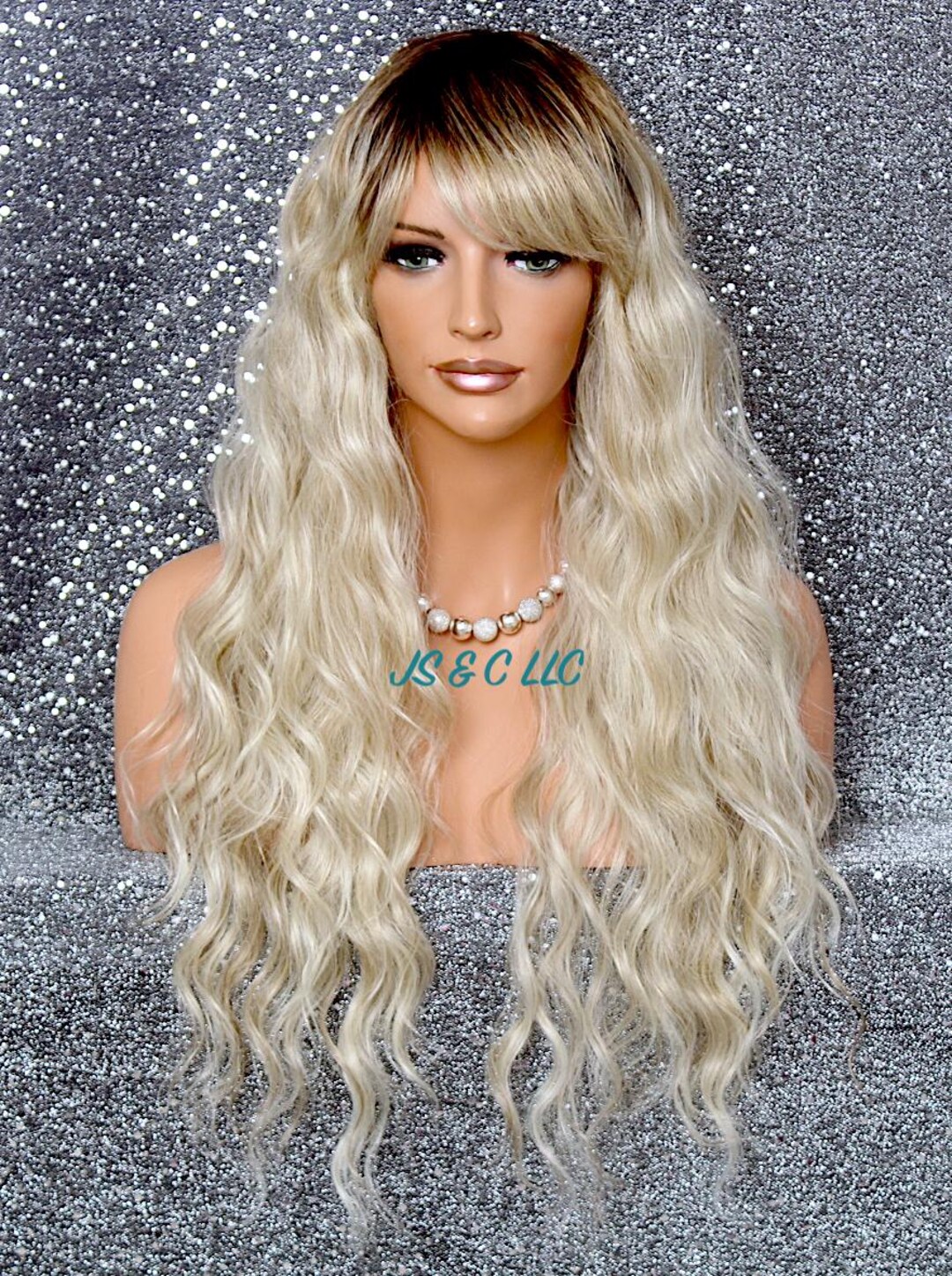 Long Light Blonde W. Roots Silky Soft Wavy Human Hair Blend  display picture 2