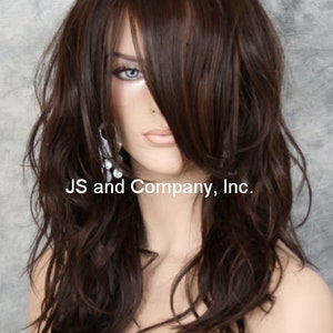Natural Human hair blend Wig Medium Brown mix Loose Relaxed Waves Full Long Bangs Off Center parting Cancer Alopecia Theater Cosplay Drag