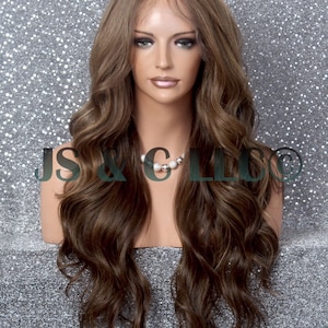 Translucent Lace Front Wig Caramel Brown mixed Center Part Wavy Curly Long Cancer Alopecia Hair Loss Theater Anime