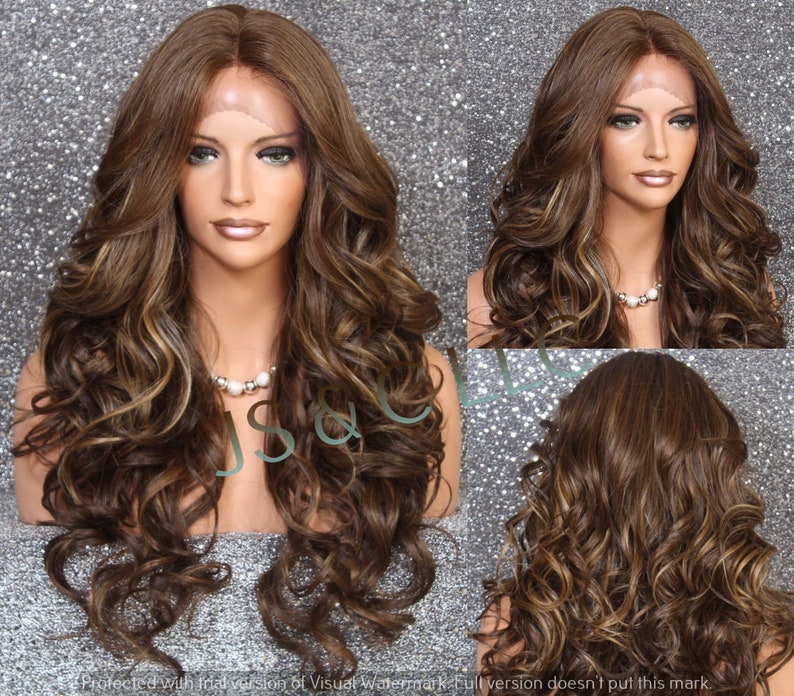 Carmel Brown mix Human Hair Blend Lace Front Full Wig