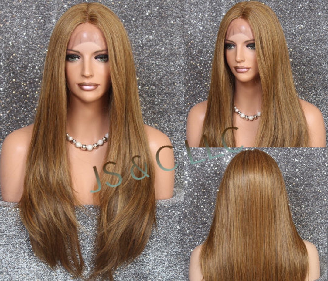 Human Hair Blend Full Soft Lace Front Wig Heat OK Dk Blonde Strawberry