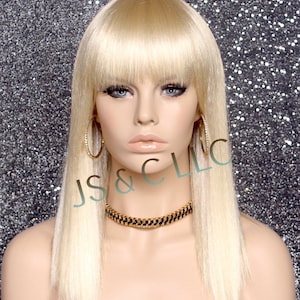 Bleach Blone Blunt Cut back and Bangs Wig Lady Gaga Cancer Alopecia Theatrical Cosplay Anime Emo