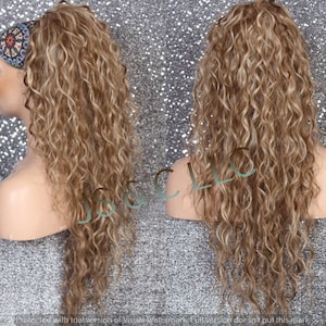 Ash Brown Blonde mix Human Hair Blend PONYTAIL Hairpiece Drawstring ex long wavy Just put it on and Go! Can be wrapped around as a bun