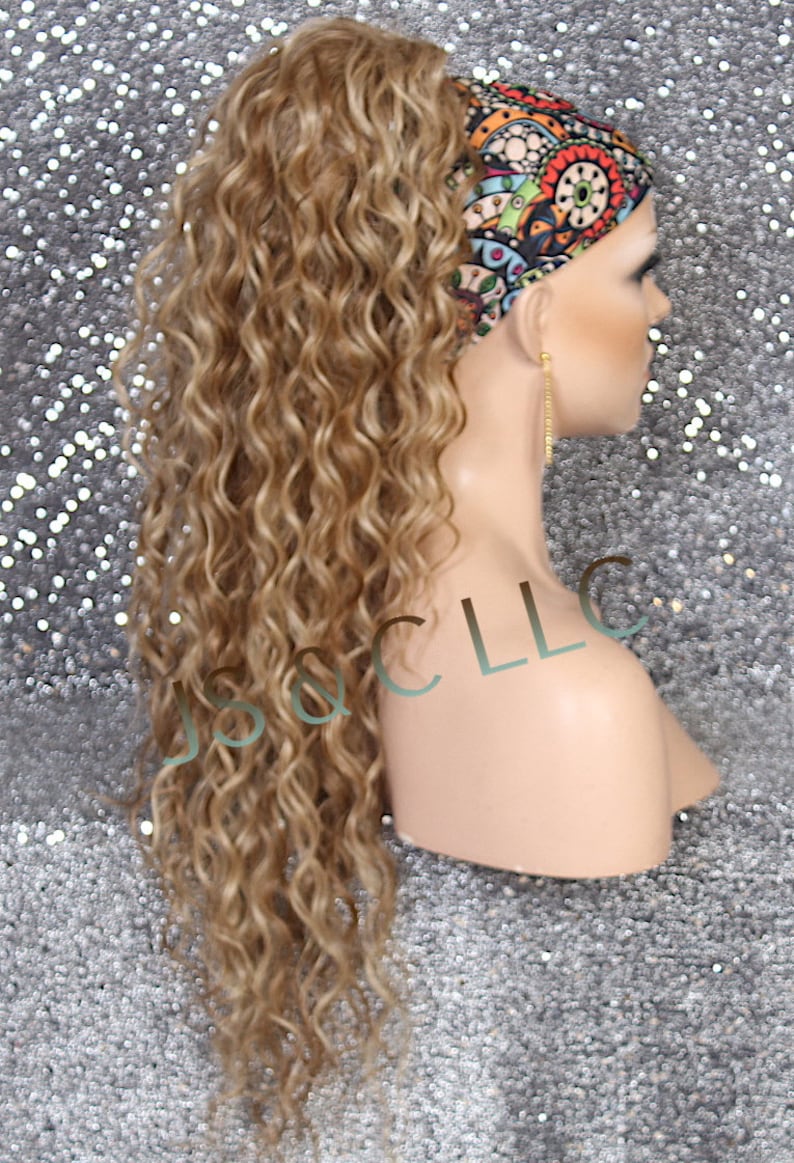 Ash Brown Blonde Mix Human Hair Blend PONYTAIL Hairpiece Drawstring Ex ...