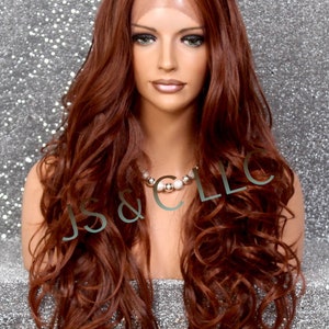 Human Hair Blend Lace Front Wig Layered and wavy/Curly Medium and Dark Auburn mixed Heat OK Cancer/Alopecia/Cosplay