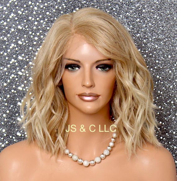 Blonde Mixed Human Hair Blend Wavy Lace Front Wig Loose  display picture 3