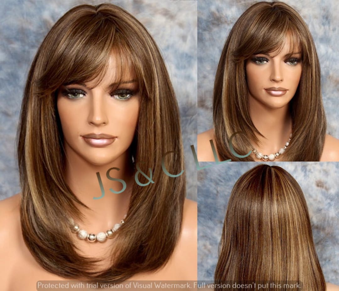 Human Hair Blend Wig Face Frame Razor Cut Caramel Brown Blonde - Etsy Human Hair Blend Wig Face Frame Razor Cut Caramel Brown Blonde - Etsy