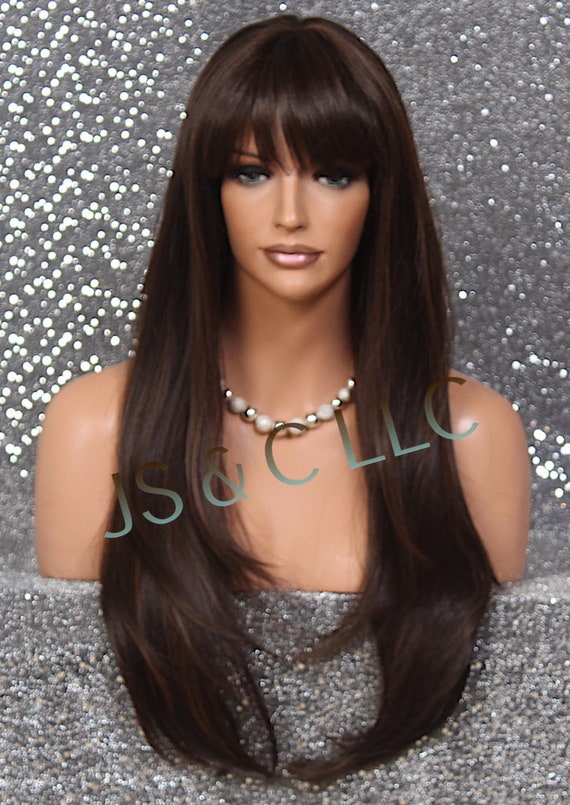 - - Human hair blend dark brown wig with bang Amazon.com : KKU 16 Inch Dark Brown Human Hair Wigs for  main image 3
