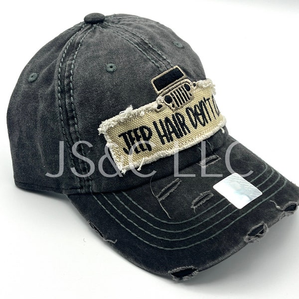 Jeep Hair Don't Care Cap Vintage Distressed black Trendy and fashionable Adjustable One size fits Most