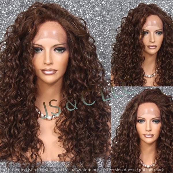 Echthaar Mischung Full Lace Front Perücke Braun Braun Mix Hand gebunden minimal frei Trennen siehe Bilder Krebs/Alopezie/Cosplay