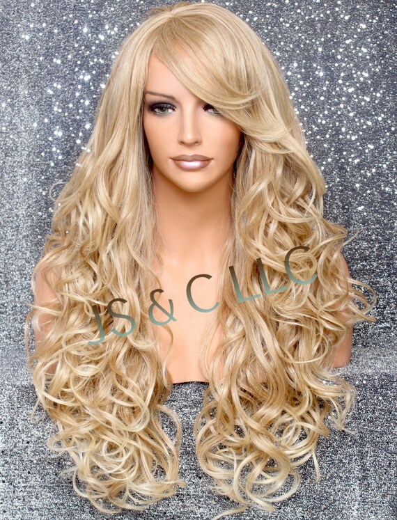 Beautiful Human Hair Blend Blonde Mix Long Full Wig Heat  display picture 2