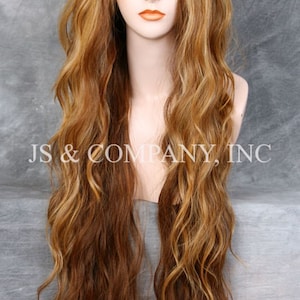 Golden Blonde mix 35&quot; Human Hair Blend Wig Lace Front Wavy Heat Safe Cancer/Alopecia/Cosplay