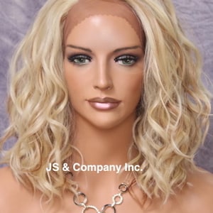 Natural Full HUMAN HAIR BLEND Lace front wig with side lace parting with beautiful beachy wavy soft texture Blonde mix in color