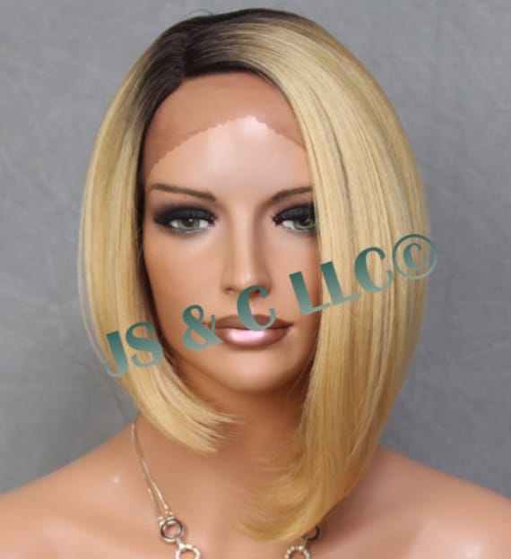 Wig blonde bob Alopecia Hairloss human hai… Blonde Mixed Human Hair Blend Wavy Lace Front Wig Loose  main image 3
