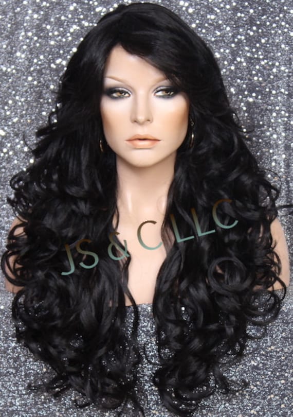 Black Long Curly Heat Resistant Wig Amazon.com : MAGQOO Black Wig Women Long Curly Wavy Black  main image 2