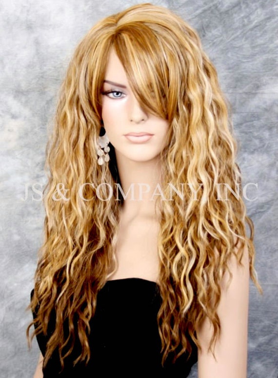 Blonde Light Brown Mix Human Hair Blend Wig With Water Waves  display picture 2