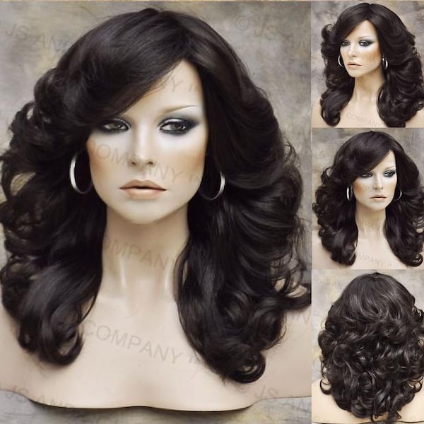 Medium Brown farrah fawcett Style wig Lots of Body big open curls feathered sides  perma lift/tease crown Cancer Aloepcia Theather Cosplay