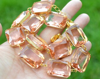 Peach Blush Glass Necklace Georgian Collet Riviera Riviere Necklace Octagon Jewel Statement Necklace Choker