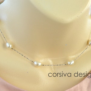 Pearl Fresh Water Natural Pearl Necklace Floating Pearl Wrap Around Bracelet in Platinum Chain Necklace Bracelet