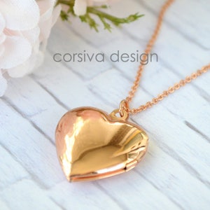 Rose Gold Heart Locket Necklace 20mm Plain Adjustable Great for Memory photo holder