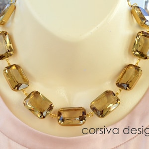 Anna Riviera Georgian Necklace Topaz Golden Shadow Glass Stone Jewel Statement Necklace Choker