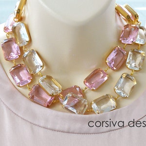 Anna Riviera Necklace Octagon Pink Glass Georgian Style Jewel Statement Necklace Choker image 3