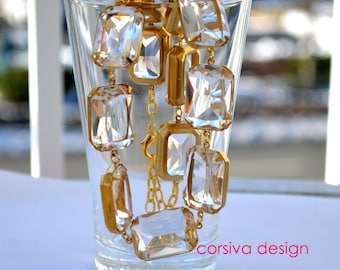 Crystal Glass Necklace Georgian Anna Necklace Riviera Statement Diamond Clear Glass Jewel Necklace Choker